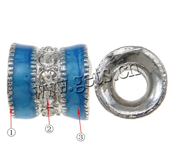 Enamel Zinc Alloy European Beads, Drum, plated, Customized & without troll & with rhinestone, more colors for choice, nickel, lead & cadmium free, 10x10mm, Hole:Approx 4.5mm, Sold By PC