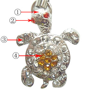 Zinc Alloy Animal Pendants, Turtle, plated, with rhinestone, more colors for choice, 24x19mm, Sold By PC