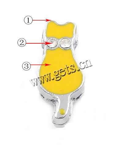 Эмалированый скользкий брелок цинкового сплава , цинковый сплав, с Кристаллы, Кошка, Другое покрытие, эмаль & со стразами, Много цветов для выбора, 6.5x15x4.5mm, отверстие:Приблизительно 2x8mm, продается PC