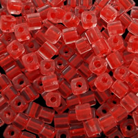 Mixtos japonés granos de la semilla, Rocallas de vidrio, Cúbico, color alineado, transparente, Rojo, 4x4x4mm, agujero:aproximado 2mm, aproximado 4500PCs/Bolsa, Vendido por Bolsa