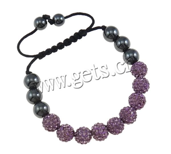 Pulseras de Woven Ball de piedras preciosas, Arcilla analiar de diamantes de imitación AB, con Cordón de cera & Hematite, Esférico, más colores para la opción, 10mm, longitud:aproximado 7.5 Inch, Vendido por Sarta