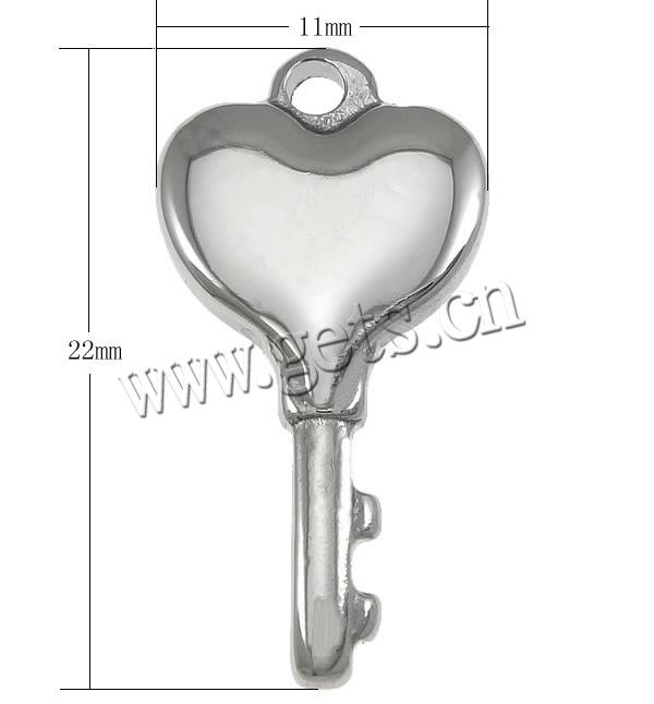 Stainless Steel Tag Charm, Key, Customized, original color, 11x22x3mm, Hole:Approx 1.7mm, Sold By PC