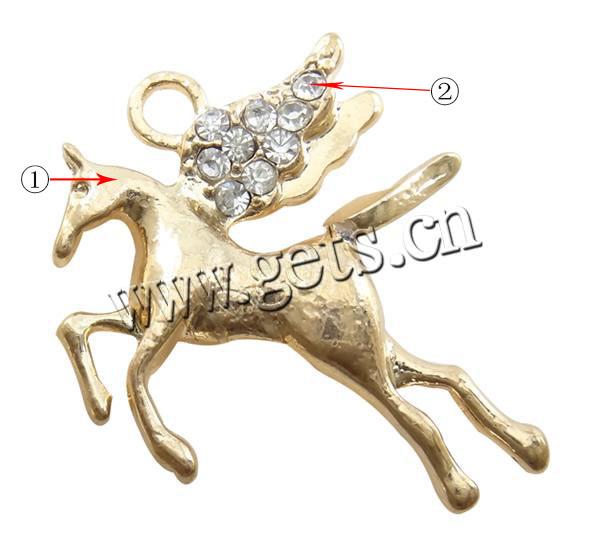 Zinc Alloy Animal Pendants, Horse, plated, Customized & with rhinestone, more colors for choice, nickel, lead & cadmium free, 21x25mm, Hole:Approx 2mm, Sold By PC