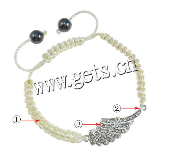 Zinc Alloy Woven Ball Bracelets, with Wax Cord & Hematite, Wing Shape, plated, with rhinestone, more colors for choice, nickel, lead & cadmium free, Length:Approx 7.5 Inch, Sold By Strand