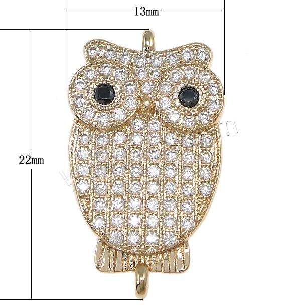 Zircon pavent Laiton Connector, hibou, Placage, pavé de micro zircon & boucle de 1/1, plus de couleurs à choisir, 13x22x2.5mm, Trou:Environ 1.2mm, Vendu par PC