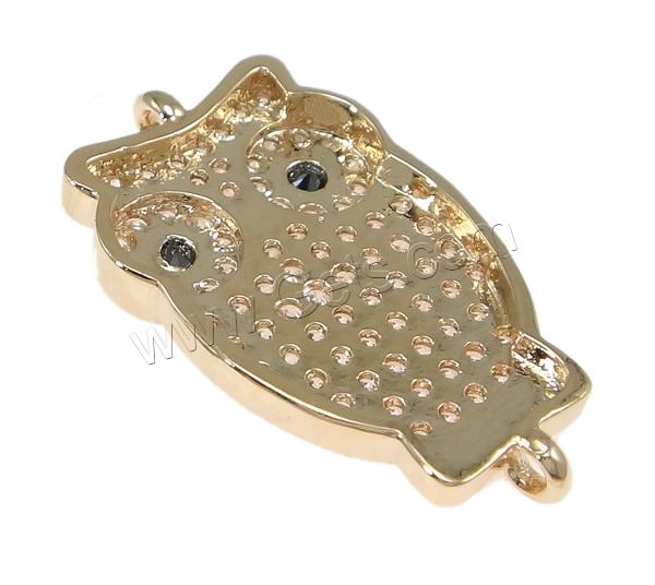 Zircon pavent Laiton Connector, hibou, Placage, pavé de micro zircon & boucle de 1/1, plus de couleurs à choisir, 13x22x2.5mm, Trou:Environ 1.2mm, Vendu par PC