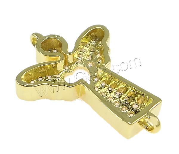 Befestiger Zirkonia Messing Schmuckverbinder, Engel, plattiert, Micro pave Zirkonia & 1/1-Schleife, keine, 16.5x23x3mm, Bohrung:ca. 1mm, verkauft von PC