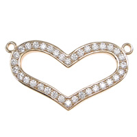 Cubic Zirconia Micro Pave Brass Connector, Heart, plated, micro pave cubic zirconia & 1/1 loop Approx 1.5mm 