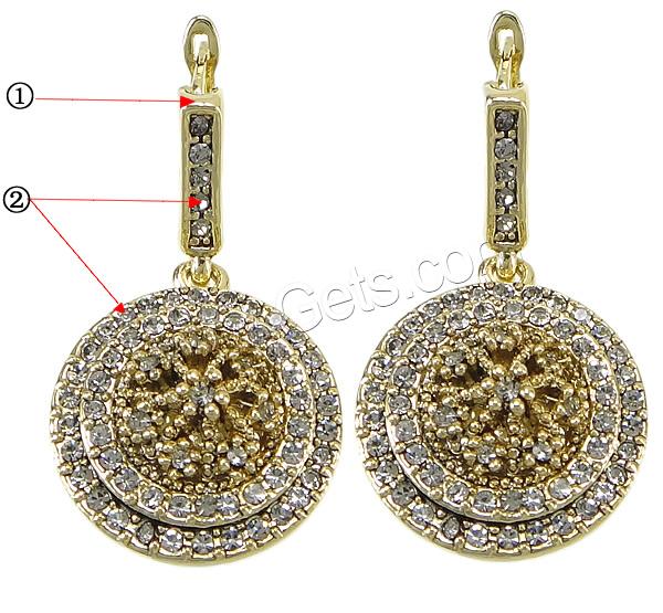 Boucle d'oreille de zinc alliage strass goutte, alliage de zinc, Plat rond, Placage, Personnalisé & avec strass, plus de couleurs à choisir, protéger l'environnement, sans nickel, plomb et cadmium, 39mm, 21x25mm, Vendu par paire