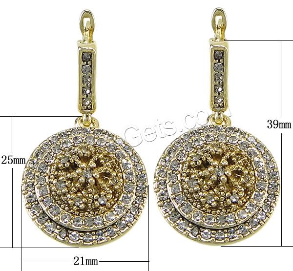 Boucle d'oreille de zinc alliage strass goutte, alliage de zinc, Plat rond, Placage, Personnalisé & avec strass, plus de couleurs à choisir, protéger l'environnement, sans nickel, plomb et cadmium, 39mm, 21x25mm, Vendu par paire