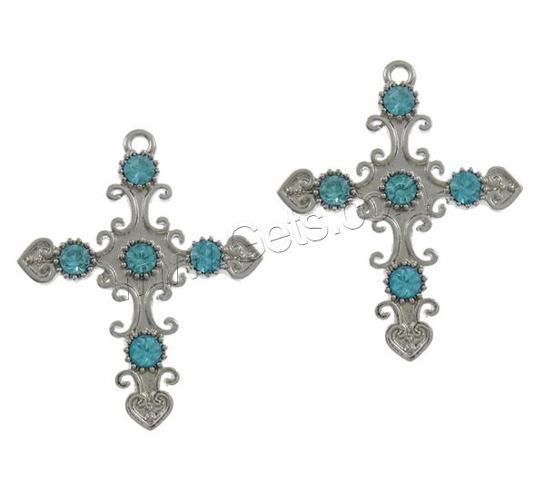 Zinklegierung Kreuz Anhänger, plattiert, Kundenindividuell & mit Strass, keine, frei von Nickel, Blei & Kadmium, 37.5x46x4mm, Bohrung:ca. 2mm, verkauft von PC