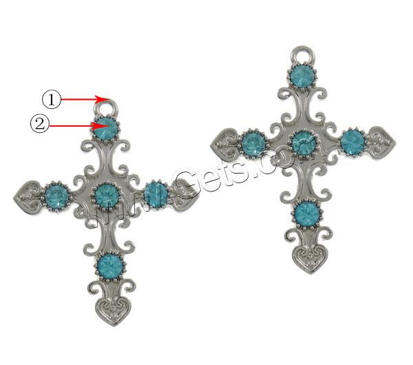 Zinklegierung Kreuz Anhänger, plattiert, Kundenindividuell & mit Strass, keine, frei von Nickel, Blei & Kadmium, 37.5x46x4mm, Bohrung:ca. 2mm, verkauft von PC