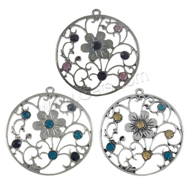 Pendentifs de stras en alliage Zinc, alliage de zinc, Plat rond, Placage, Personnalisé & avec strass & creux, plus de couleurs à choisir, protéger l'environnement, sans nickel, plomb et cadmium, 42x45.5x4mm, Trou:Environ 2mm, Vendu par PC