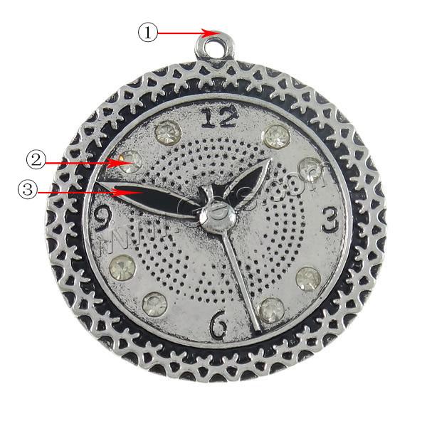 Zinc Alloy Rhinestone Pendants, Watch, plated, Customized & enamel & with rhinestone, more colors for choice, nickel, lead & cadmium free, 34x36x3mm, Hole:Approx 1mm, Sold By PC