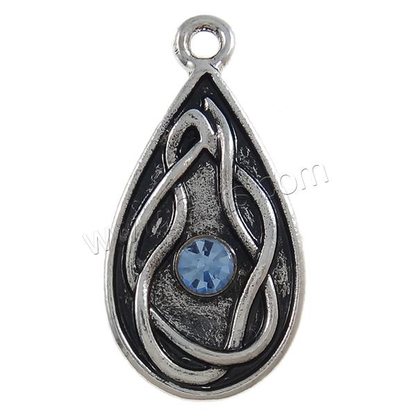 Zinc Alloy Rhinestone Pendants, Teardrop, plated, Customized & with rhinestone, more colors for choice, nickel, lead & cadmium free, 13x25x4mm, Hole:Approx 2mm, Sold By PC