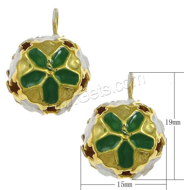 Iron Jingle Bell for Christmas Decoration, Round, gold color plated, enamel & hollow, mixed colors, 15x23mm, Hole:Approx 4.5mm, Sold By PC