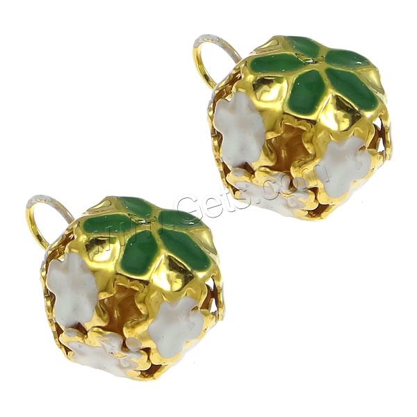 Iron Jingle Bell for Christmas Decoration, Round, gold color plated, enamel & hollow, mixed colors, 15x23mm, Hole:Approx 4.5mm, Sold By PC