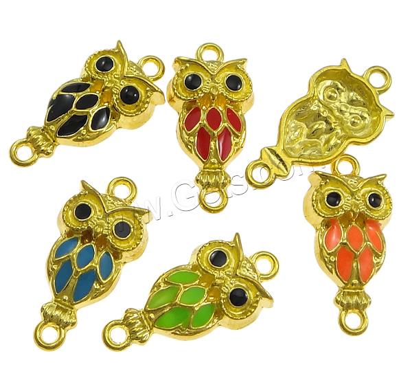 Animal Zinc Alloy Connector, Owl, plated, Customized & enamel & 1/1 loop, more colors for choice, nickel, lead & cadmium free, 13x26x5mm, Hole:Approx 2mm, Sold By PC