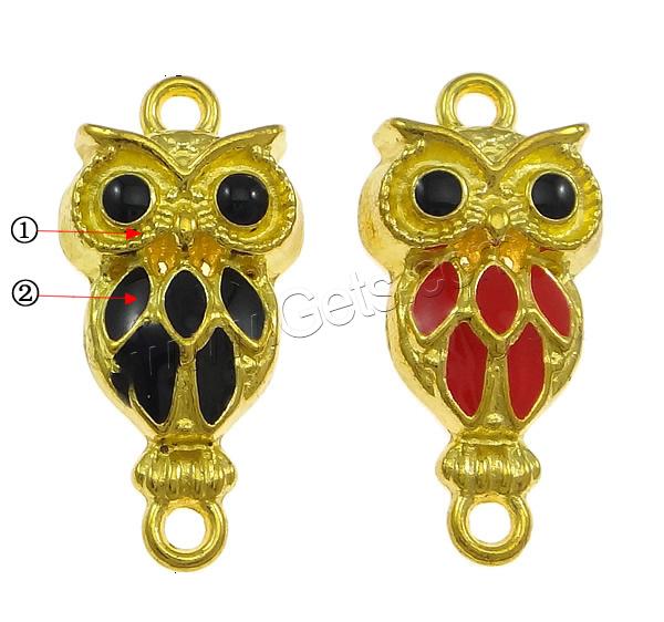 Animal Zinc Alloy Connector, Owl, plated, Customized & enamel & 1/1 loop, more colors for choice, nickel, lead & cadmium free, 13x26x5mm, Hole:Approx 2mm, Sold By PC