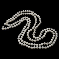 Naturel perles d'eau douce Sautoir, perle d'eau douce cultivée, laiton Fermoir baïonnette, pomme de terre, Collier écharpe, blanc, 7-8mm .2 pouce, Vendu par brin