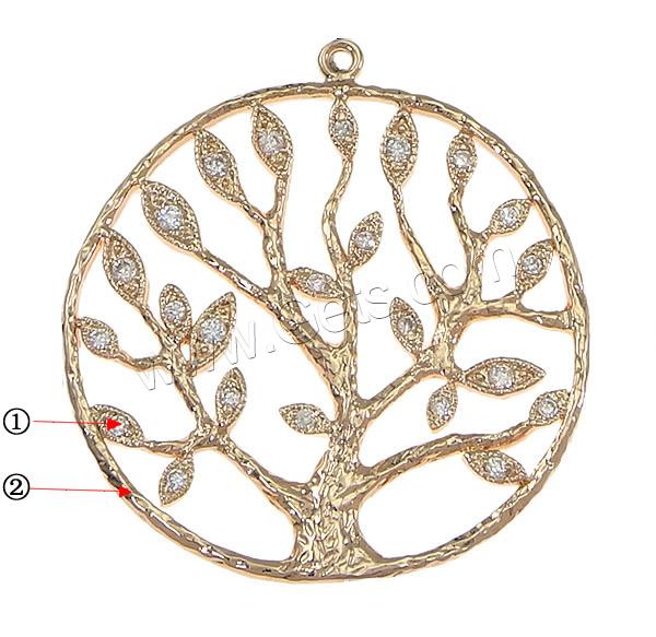 Cubique Pendentif en laiton zircon pavent, Arbre de vie, Placage, pavé de micro zircon & creux, plus de couleurs à choisir, 32x34x1mm, Trou:Environ 1.5mm, Vendu par PC