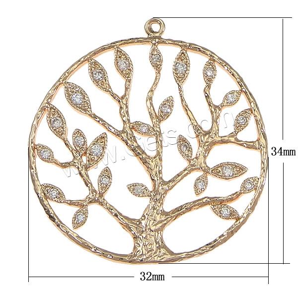 Cubique Pendentif en laiton zircon pavent, Arbre de vie, Placage, pavé de micro zircon & creux, plus de couleurs à choisir, 32x34x1mm, Trou:Environ 1.5mm, Vendu par PC