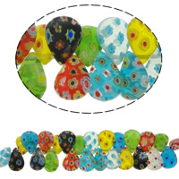 Millefiori Glasperlen, Glas Millefiori, Tropfen, mit Blumenmuster, keine, 12x16mm, Länge:16 ZollInch, 25PCs/Strang, verkauft von Strang