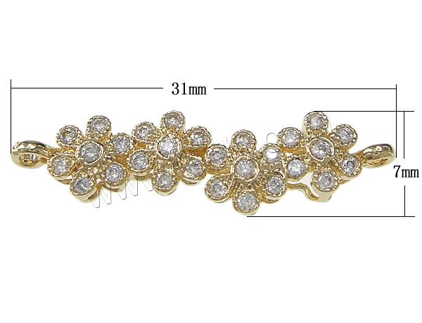 Zircon pavent Laiton Connector, fleur, Placage, pavé de micro zircon & boucle de 1/1, plus de couleurs à choisir, 31x7x3mm, Trou:Environ 1.5mm, Vendu par PC