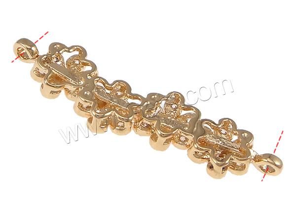 Zircon pavent Laiton Connector, fleur, Placage, pavé de micro zircon & boucle de 1/1, plus de couleurs à choisir, 31x7x3mm, Trou:Environ 1.5mm, Vendu par PC