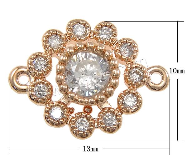 Zircon pavent Laiton Connector, fleur, Placage, pavé de micro zircon & boucle de 1/1, plus de couleurs à choisir, 13x10x3mm, Trou:Environ 1mm, Vendu par PC