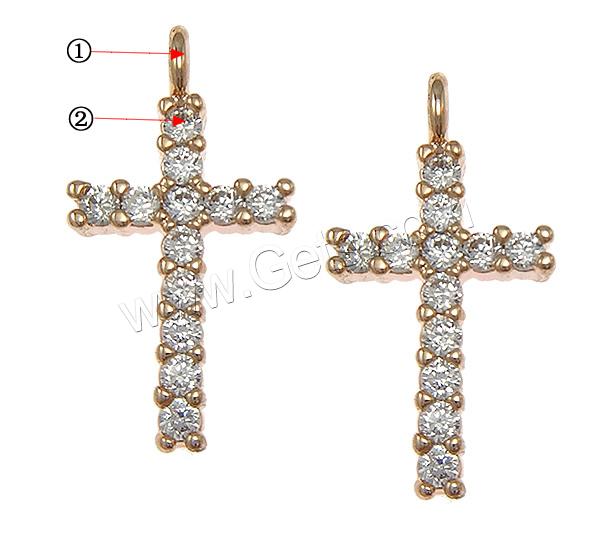 Cubique Pendentif en laiton zircon pavent, croix, Placage, pavé de micro zircon, plus de couleurs à choisir, 9x17x13mm, Trou:Environ 2mm, Vendu par PC