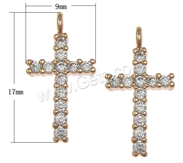 Cubique Pendentif en laiton zircon pavent, croix, Placage, pavé de micro zircon, plus de couleurs à choisir, 9x17x13mm, Trou:Environ 2mm, Vendu par PC