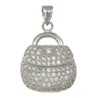 Cubic Zirconia Micro Pave Brass Pendant, Handbag, plated, micro pave 89 pcs cubic zirconia Approx 