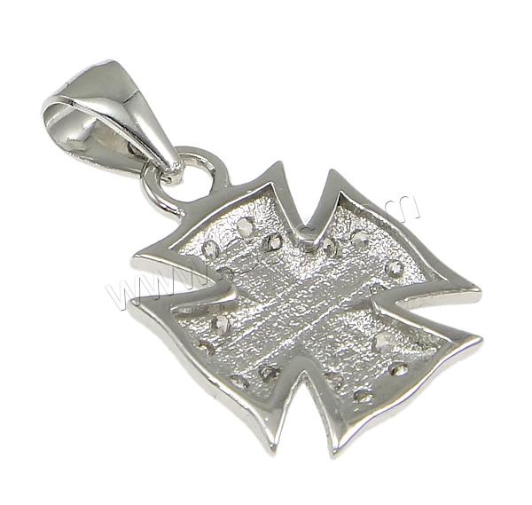 Cubique Pendentif en laiton zircon pavent, croix, Placage, micro pavent 17 pcs zircone cubique, plus de couleurs à choisir, 13.5x18x3mm, Trou:Environ 4x6mm, Vendu par PC