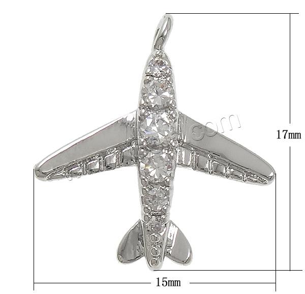 Cubique Pendentif en laiton zircon pavent, avion, Placage, pavé de micro zircon, plus de couleurs à choisir, 15x17x4mm, Trou:Environ 2mm, Vendu par PC