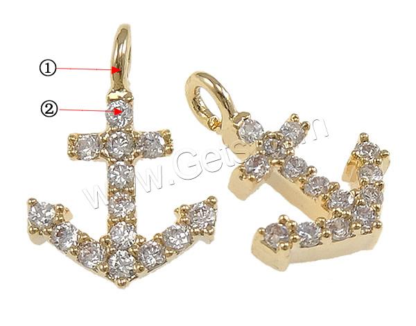 Cubic Zirconia Micro Pave Brass Pendant, Anchor, plated, nautical pattern & micro pave cubic zirconia, more colors for choice, 8x11x2mm, Hole:Approx 2mm, Sold By PC