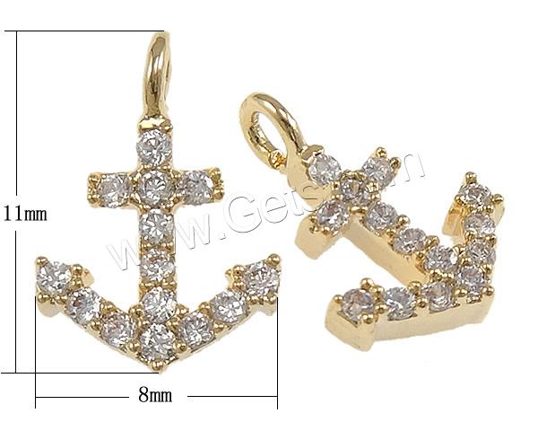 Cubic Zirconia Micro Pave Brass Pendant, Anchor, plated, nautical pattern & micro pave cubic zirconia, more colors for choice, 8x11x2mm, Hole:Approx 2mm, Sold By PC