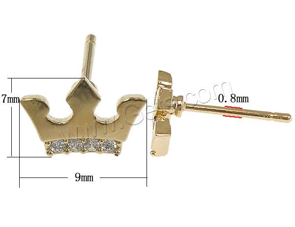 Befestiger Zirkonia Messing Ohrring, Krone, plattiert, ohne Ohrmutter & Micro pave Zirkonia, keine, 9x7mm, 0.8mm, verkauft von Paar