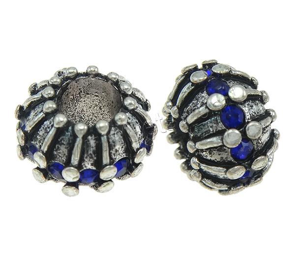 Rhinestone Zinc Alloy European Beads, Drum, plated, Customized & without troll & with rhinestone, more colors for choice, 11x7.5x11mm, Hole:Approx 4.5mm, Sold By PC