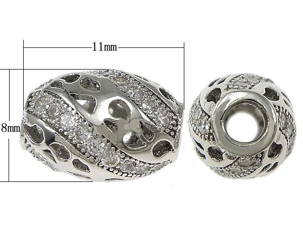 Cuentas Zirconia micro pavimenta cúbicos, metal, Óvalo, chapado, Micro pavé con 45 zirconia cúbica & hueco, más colores para la opción, 11x8mm, agujero:aproximado 2.5mm, Vendido por UD