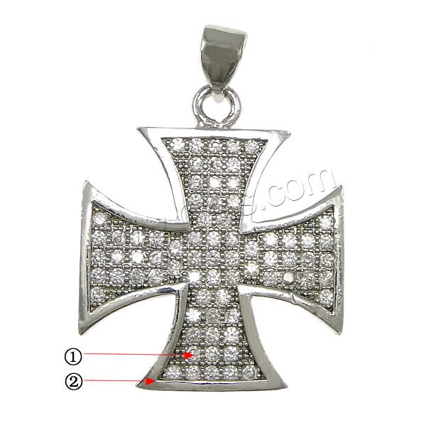 Cubique Pendentif en laiton zircon pavent, croix, Placage, micro pavent 73 pcs zircone cubique, plus de couleurs à choisir, 20.5x24.5x1.5mm, Trou:Environ 3.5x4mm, Vendu par PC