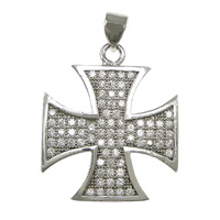 Cubic Zirconia Micro Pave Brass Pendant, Cross, plated, micro pave 73 pcs cubic zirconia Approx 