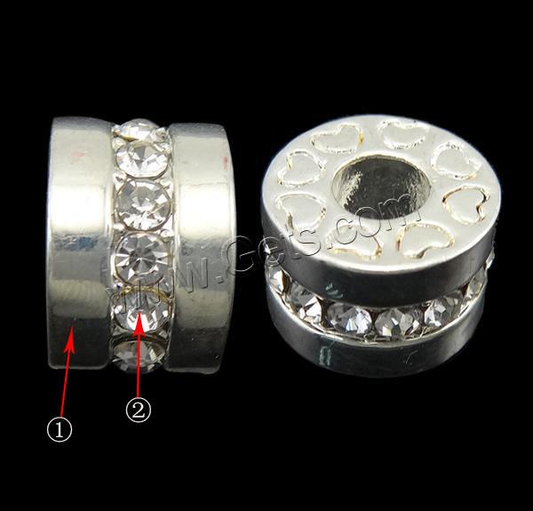 grano Europeo de aleación Zinc con diamante, aleación de zinc, Toroidal, chapado, Modificado para requisitos particulares & sin rosca & con diamantes de imitación, más colores para la opción, 12x8x12mm, agujero:aproximado 4.5mm, Vendido por UD