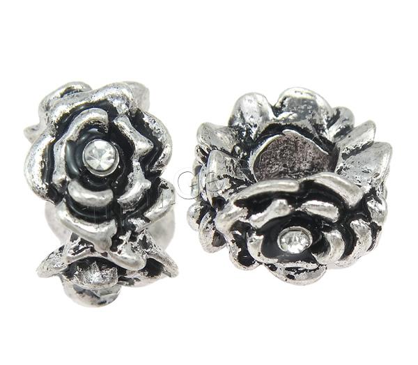 grano Europeo de aleación Zinc con diamante, aleación de zinc, Flor, chapado, Modificado para requisitos particulares & sin rosca & con diamantes de imitación, más colores para la opción, 8x12mm, agujero:aproximado 5mm, Vendido por UD