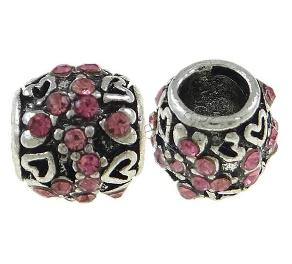 Rhinestone Zinc Alloy European Beads, Drum, plated, Customized & without troll & with rhinestone, more colors for choice, 10x9mm, Hole:Approx 4.5mm, Sold By PC