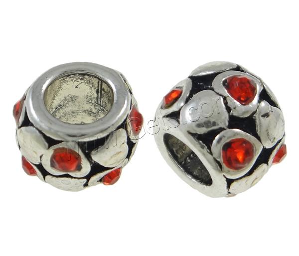 Rhinestone Zinc Alloy European Beads, Drum, plated, Customized & without troll & with rhinestone, more colors for choice, 10x7mm, Hole:Approx 5mm, Sold By PC