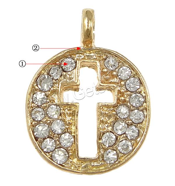 Zinc Alloy Rhinestone Pendants, Flat Round, plated, Customized & with rhinestone, more colors for choice, nickel, lead & cadmium free, 12x17x2mm, Hole:Approx 2mm, Sold By PC