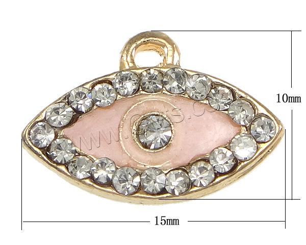 Colgante Mal de Ojo de Aleación de Zinc, ojo de malvado, chapado, Modificado para requisitos particulares & esmalte & con diamantes de imitación, más colores para la opción, libre de níquel, plomo & cadmio, 15x10x2mm, agujero:aproximado 1.5mm, Vendido por UD