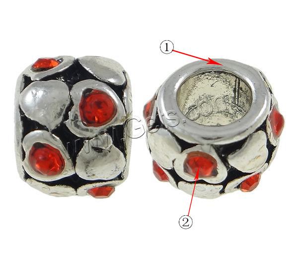 Rhinestone Zinc Alloy European Beads, Drum, plated, Customized & without troll & with rhinestone, more colors for choice, 10x7mm, Hole:Approx 5mm, Sold By PC