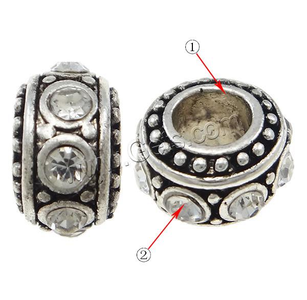 grano Europeo de aleación Zinc con diamante, aleación de zinc, Toroidal, chapado, Modificado para requisitos particulares & sin rosca & con diamantes de imitación, más colores para la opción, 11x6mm, agujero:aproximado 4.5mm, Vendido por UD